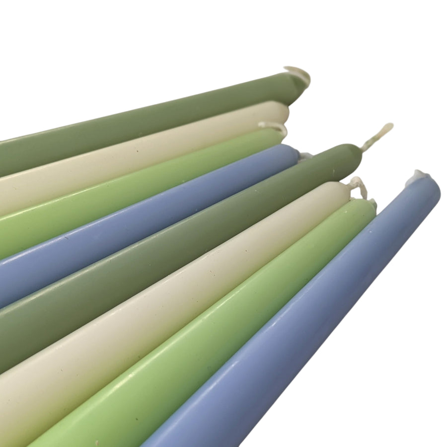 8 Tapered Dinner Candles | Spring Blue & Green Colour Mix - Thedanes.co.uk - Creative & Sustainable Living The Scandinavian Way