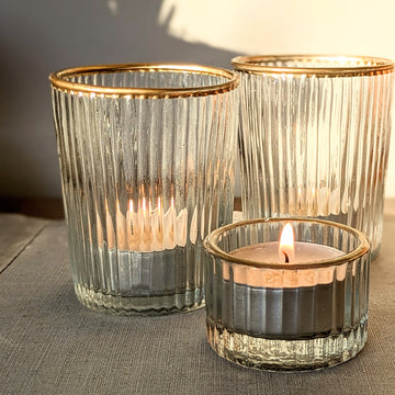 Gold Rimmed Ribbed Glass Tea Light Holder | Small - Thedanes.co.uk - Creative & Sustainable Living The Scandinavian Way