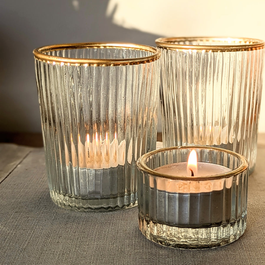 Gold Rimmed Ribbed Glass Tea Light Votive - Thedanes.co.uk - Creative & Sustainable Living The Scandinavian Way