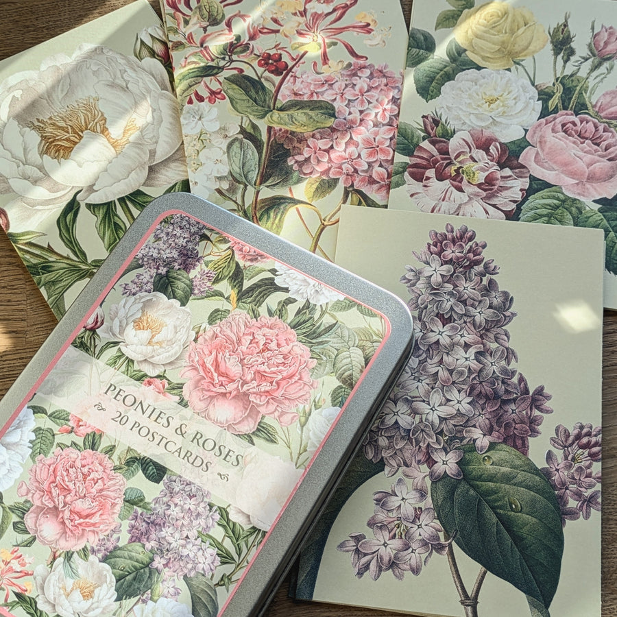 20 Postcard In A Tin | Botanical Flower Garden | Peonies & Roses - Thedanes.co.uk - Creative & Sustainable Living The Scandinavian Way