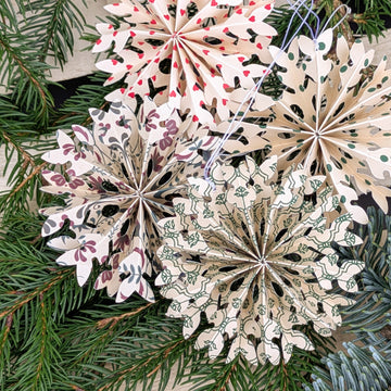 Paper Fan Snowflake Christmas Decorations | Set of 4 in Assorted Colours - Thedanes.co.uk - Creative & Sustainable Living The Scandinavian Way