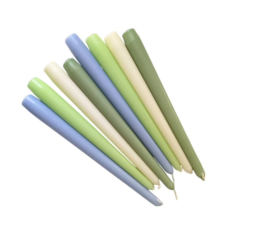 8 Tapered Dinner Candles | Spring Blue & Green Colour Mix - Thedanes.co.uk - Creative & Sustainable Living The Scandinavian Way