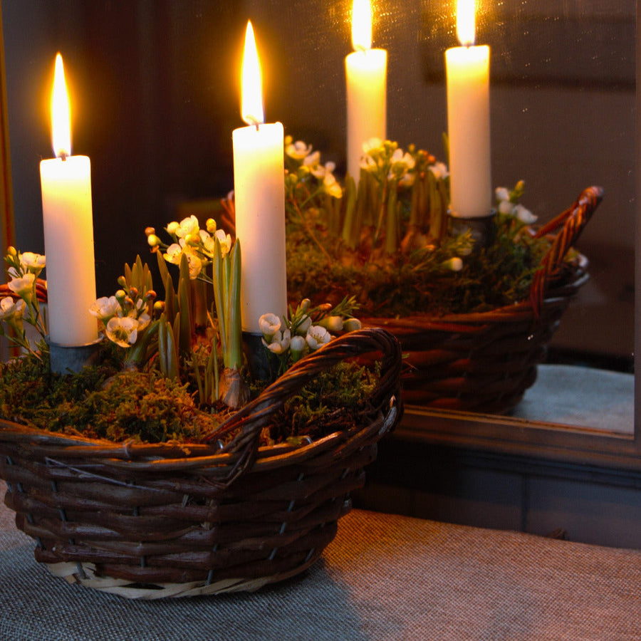 flower basket with candles in