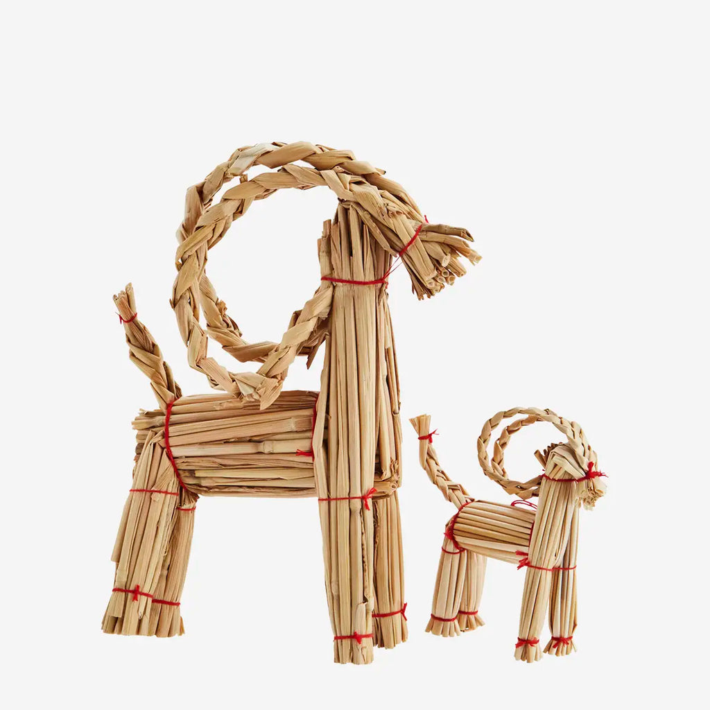 Pair Of Scandi Straw Christmas Goats With Red String - Thedanes.co.uk - Creative & Sustainable Living The Scandinavian Way