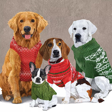 Sweater Dogs | Winter Pups In Jumpers Cocktail Paper Napkins | 24 x 24cm - Thedanes.co.uk - Creative & Sustainable Living The Scandinavian Way