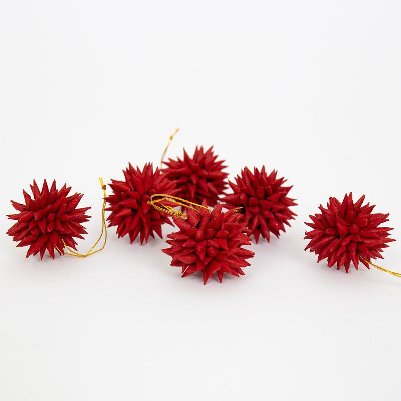 6 Red Spiky Paper Bauble Decorations | Fair Trade