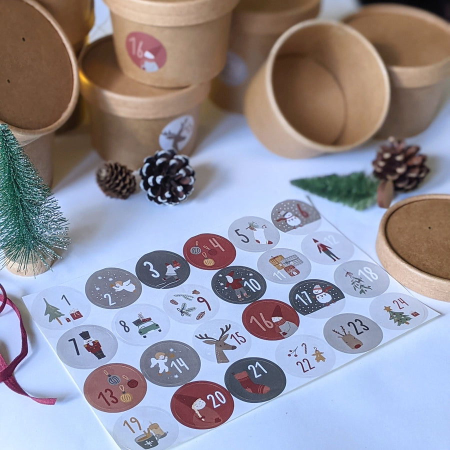 1-24 Christmas Stickers & Boxes - Scandi Kraft Advent Calender - The Danes