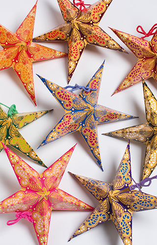 4 Handmade Paper Christmas Star Lanterns With Paisley Print - The Danes