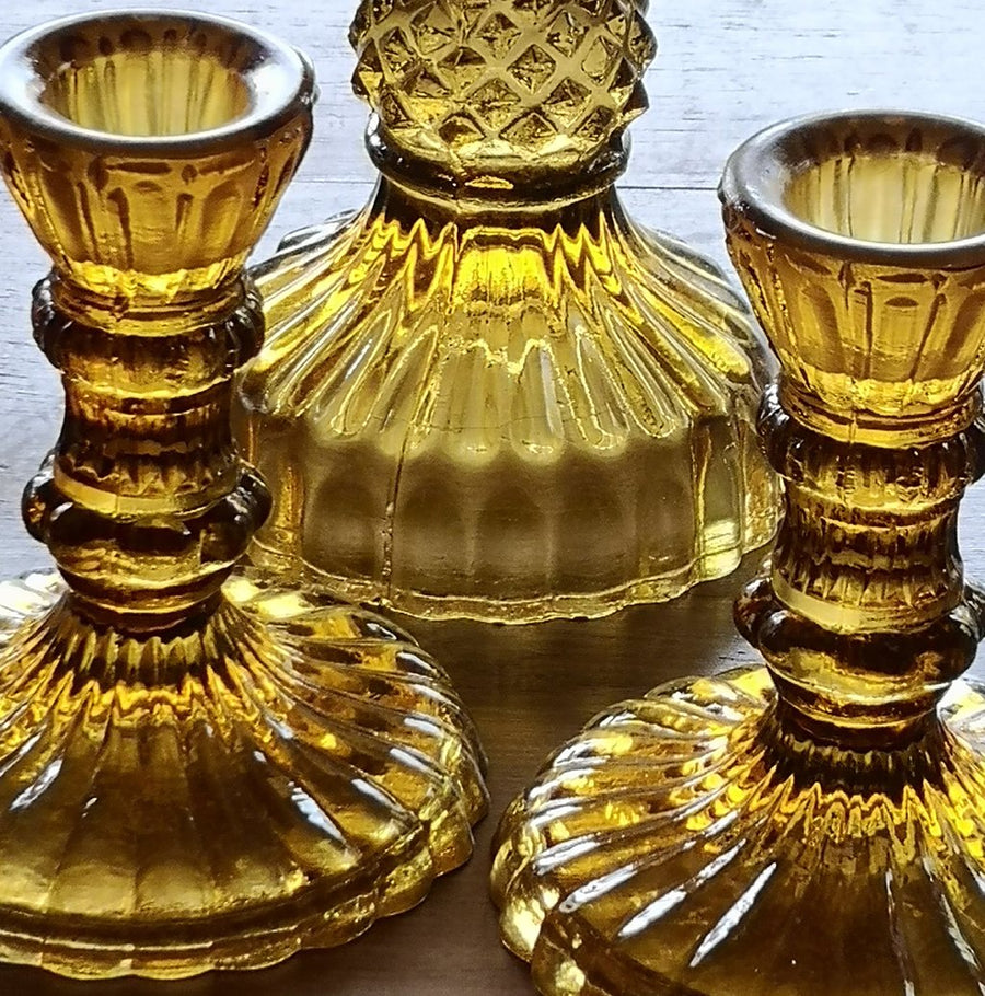 Amber Recycled Glass Dinner Candlestick - 2 Sizes - The Danes