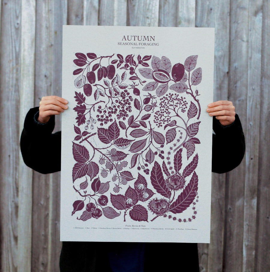 Autumn Foraging Poster - Lino Print By Isla Middleton - The Danes