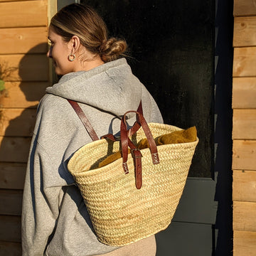 Backpack Market Basket - Adjustable Leather Straps - The Danes