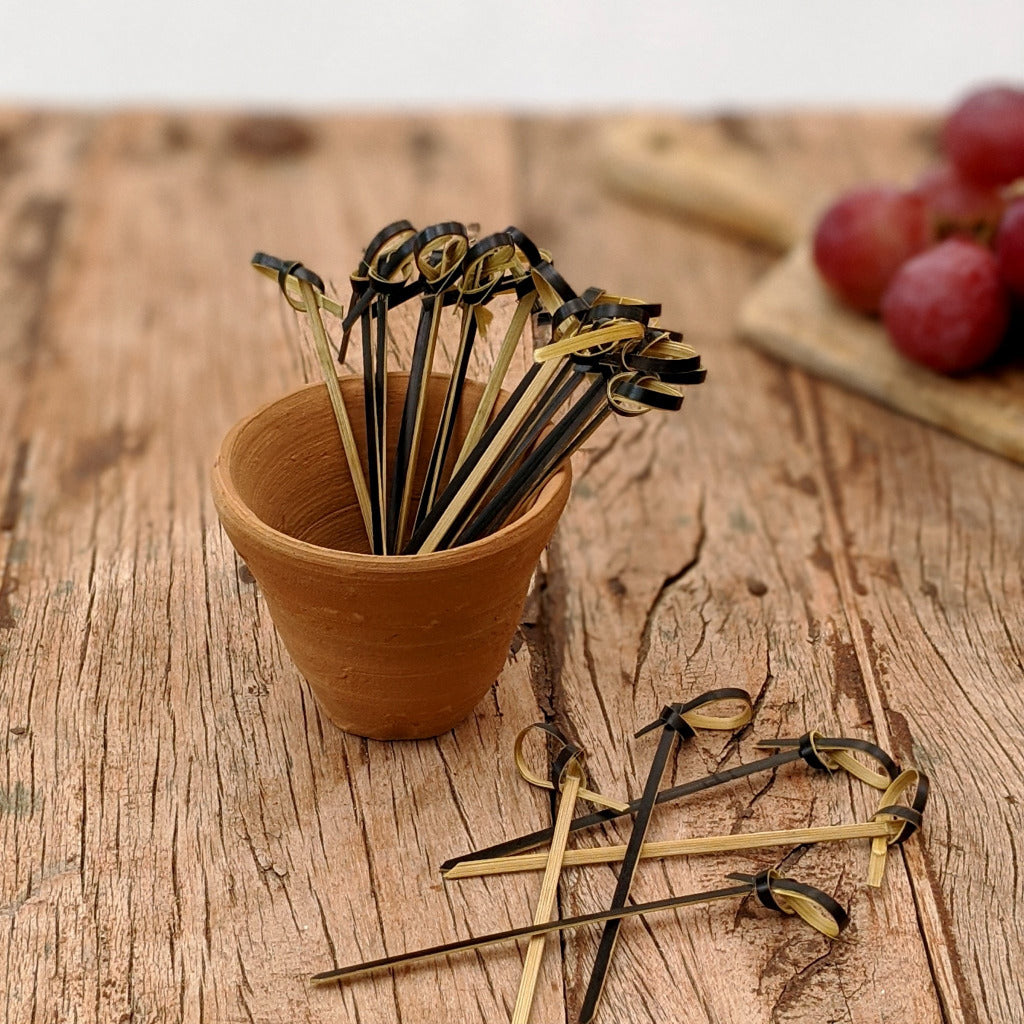 Black Bamboo Cocktail Sticks - Looped | Pack of 100 - Thedanes.co.uk - Creative & Sustainable Living The Scandinavian Way