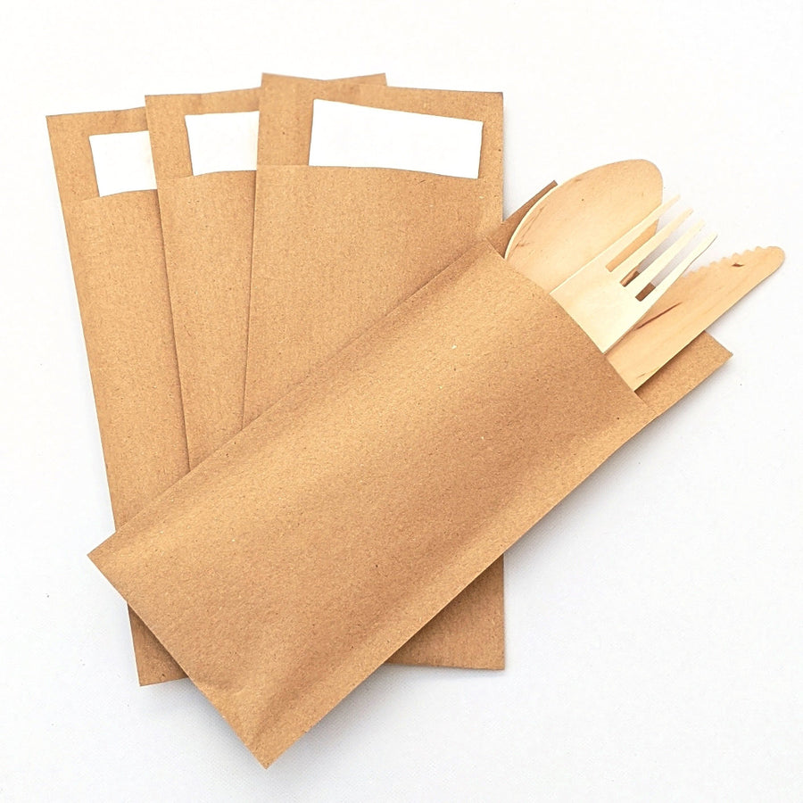 Brown Kraft Paper Cutlery Pockets - The Danes