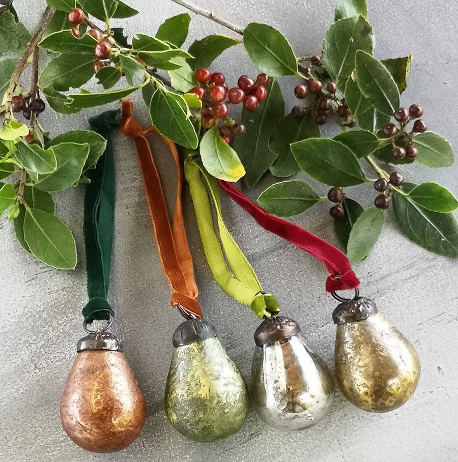 Small Pear Drop Glass Bauble Decorations -  Set of 4 Assorted - The Danes