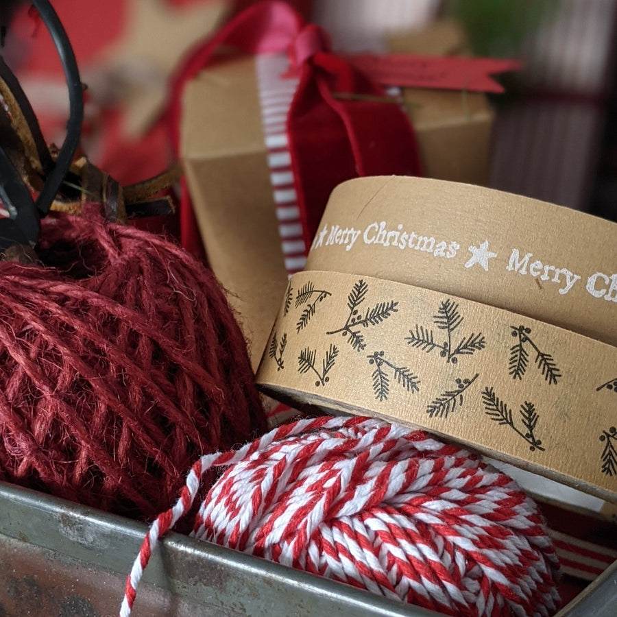 Christmas Berry Branch Kraft Paper Tape - 50m - The Danes