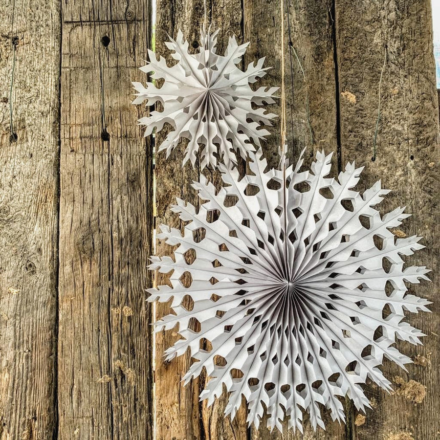 Classic Honeycomb Paper Snowflakes - Grey in 3 Sizes - The Danes