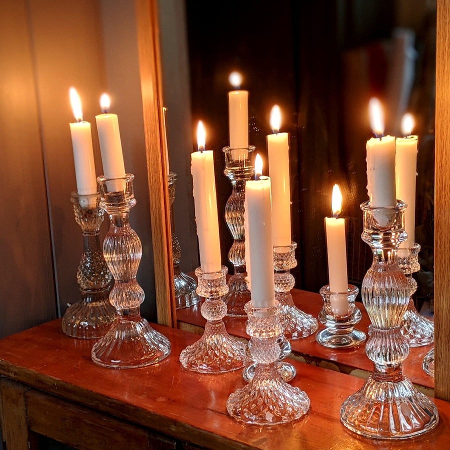 Clear Pressed Glass Dinner Candlestick - 10cm - The Danes