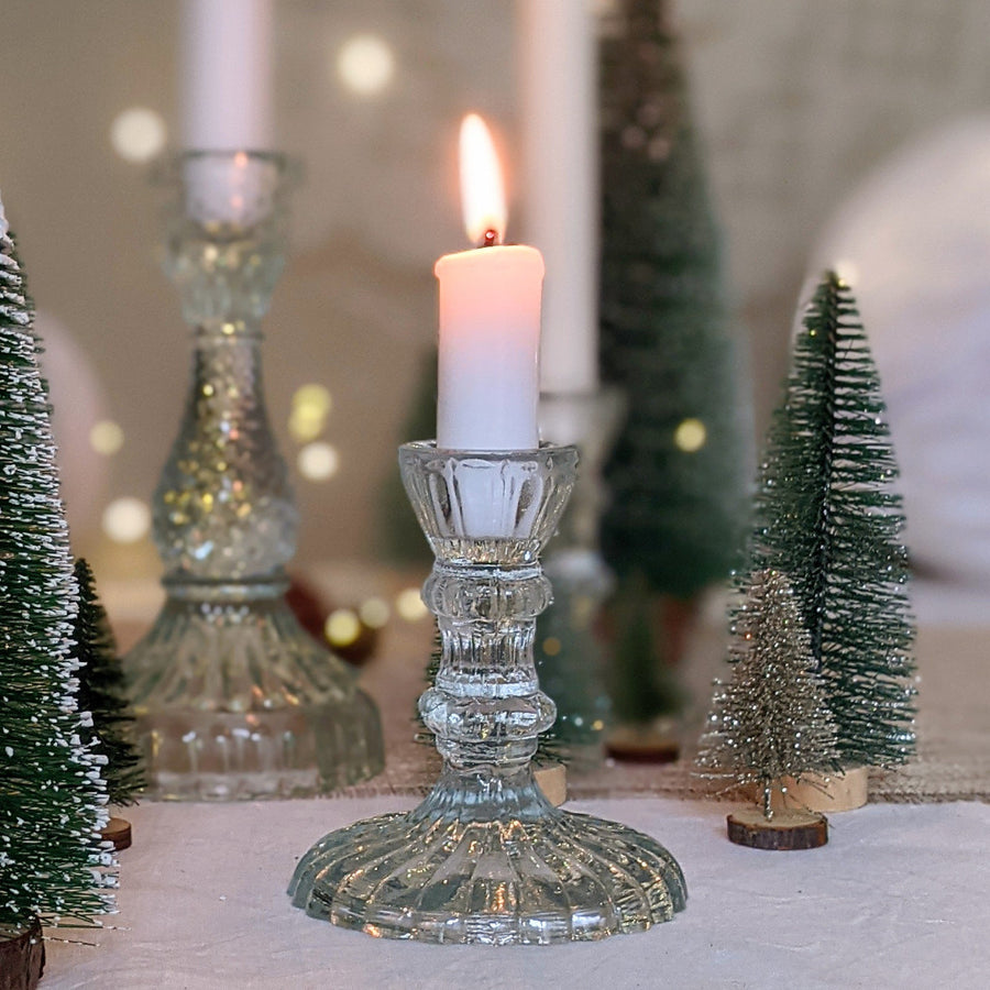 Clear Recycled Glass Dinner Candlestick - 2 Sizes - The Danes