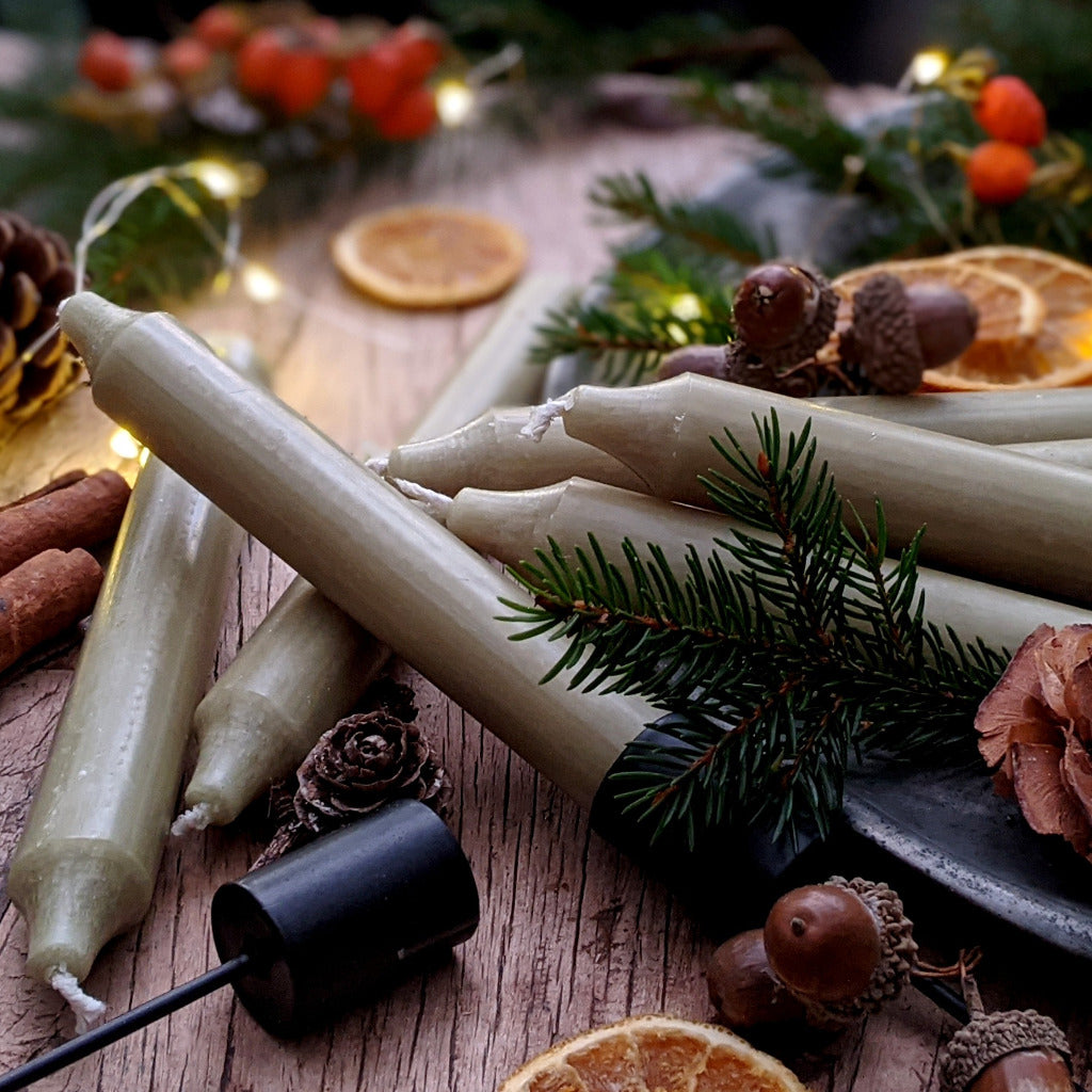 10 Dinner Candles 18cm x 2mm | Moss Green - Thedanes.co.uk - Creative & Sustainable Living The Scandinavian Way