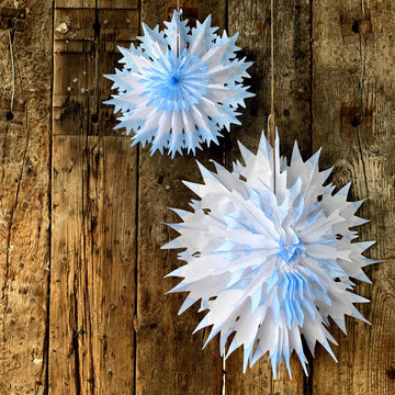 Dip Dyed Blue Tipped Double Honeycomb Paper Snowflakes - 2 Sizes - The Danes