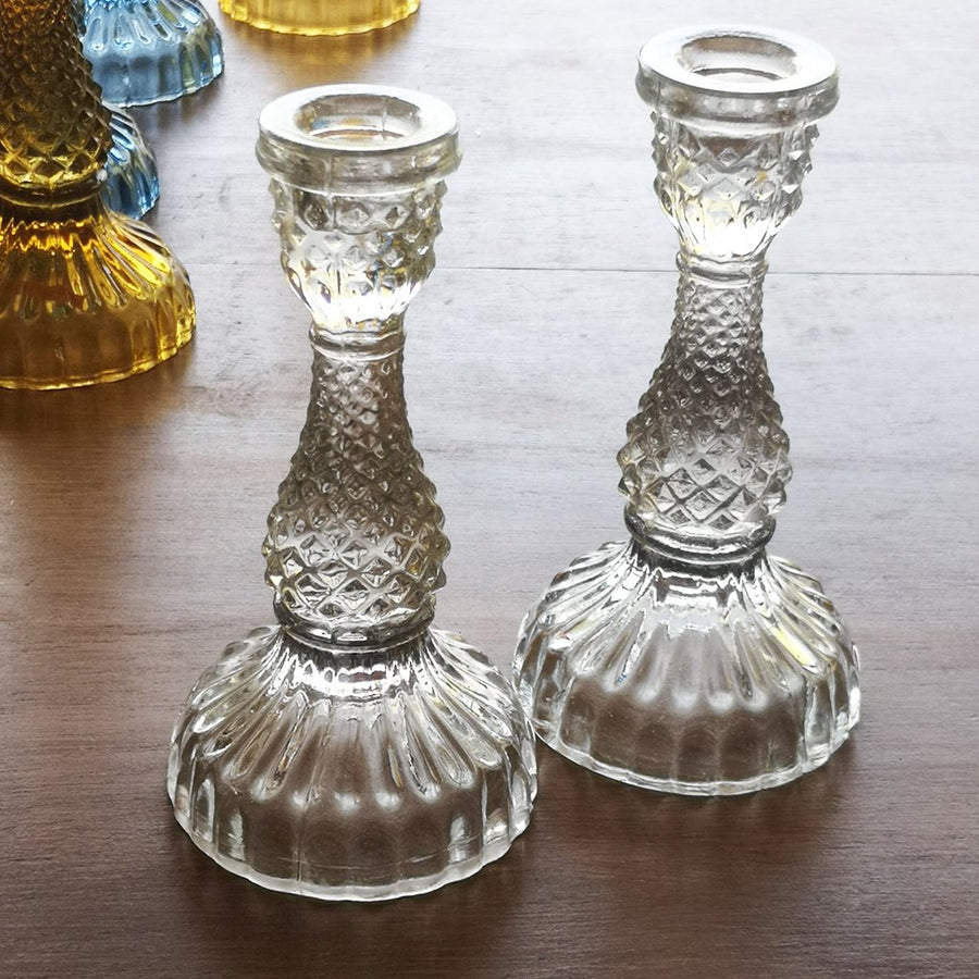 Clear Recycled Glass Dinner Candlestick - 2 Sizes - The Danes