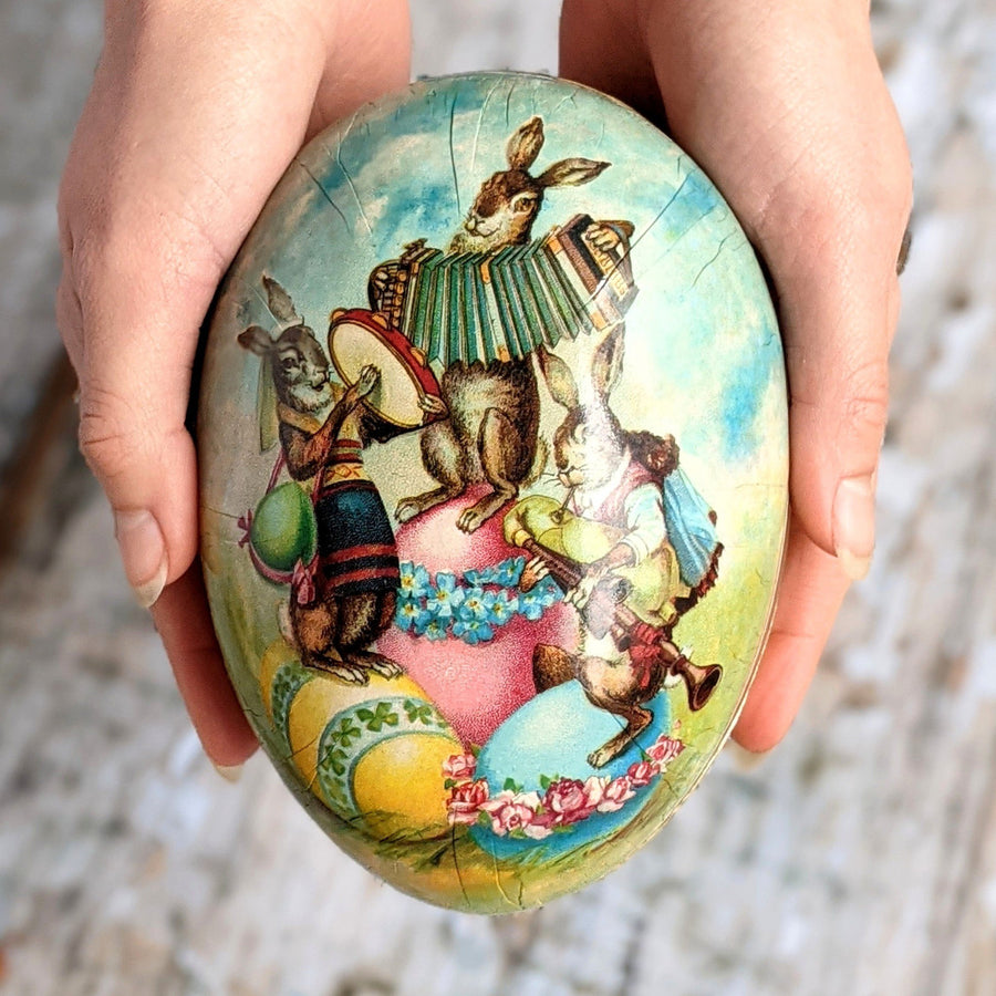 Easter Egg Paper Mache Container - Vintage Bunny - The Danes