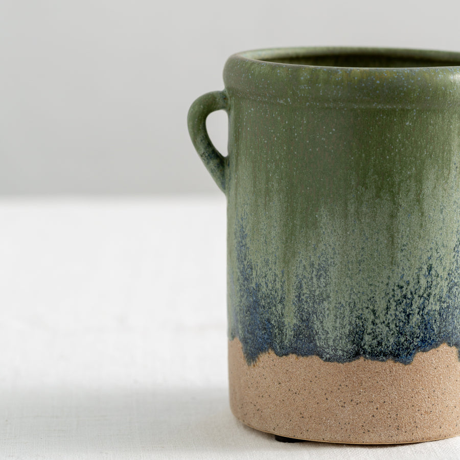Glazed Ceramic Handled Jar - Green Blues - The Danes