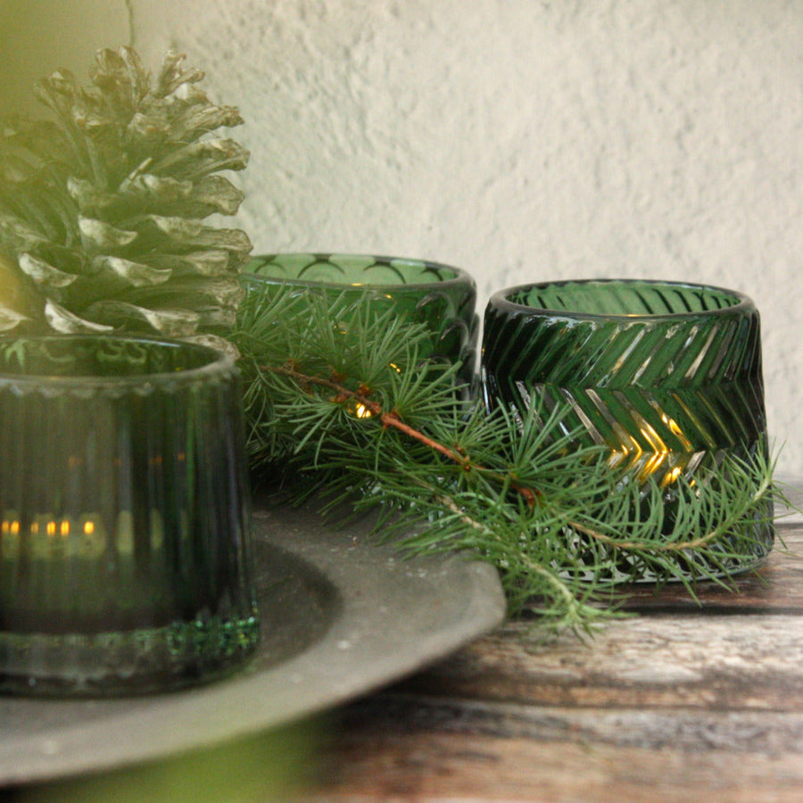 Green Vintage Style Cut Glass Tea Light Holders - Set Of 3 - Thedanes.co.uk - Creative & Sustainable Living The Scandinavian Way