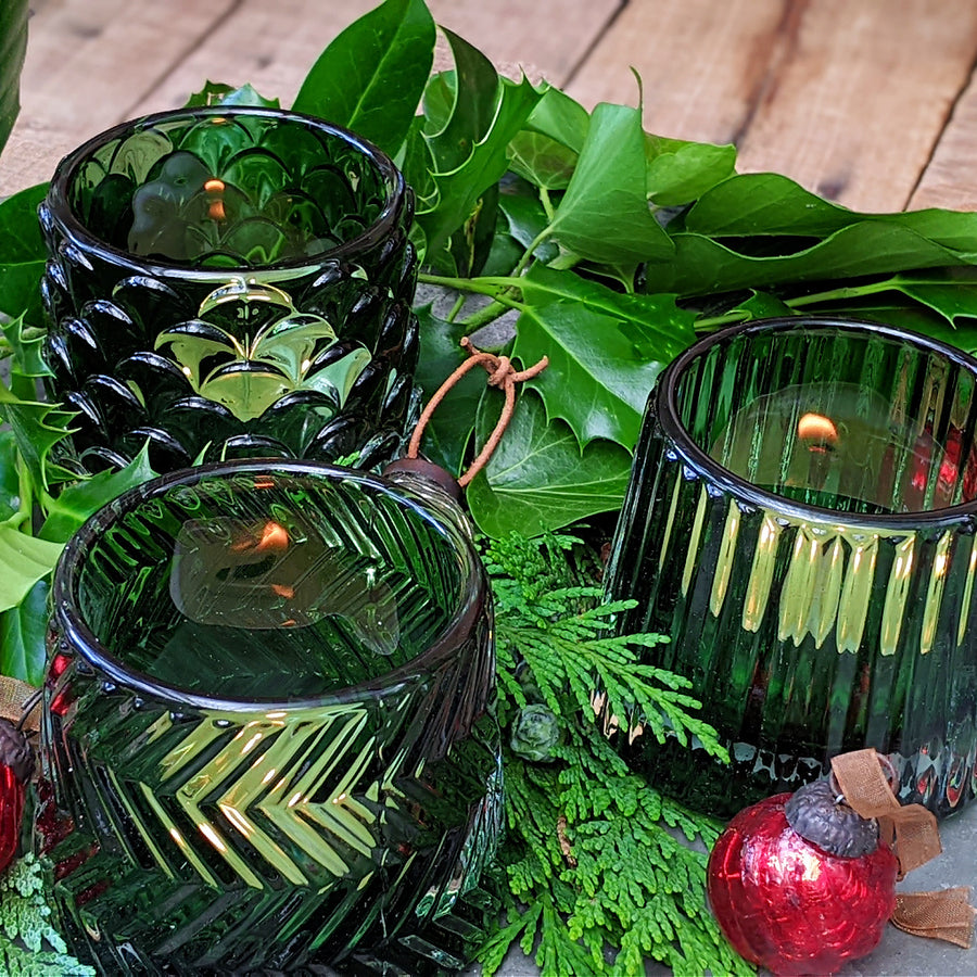 Green Vintage Style Cut Glass Tea Light Holders - Set Of 3 - Thedanes.co.uk - Creative & Sustainable Living The Scandinavian Way