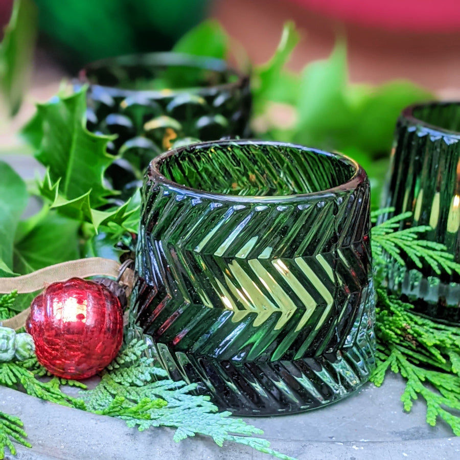 Green Vintage Style Cut Glass Tea Light Holders - Set Of 3 - Thedanes.co.uk - Creative & Sustainable Living The Scandinavian Way