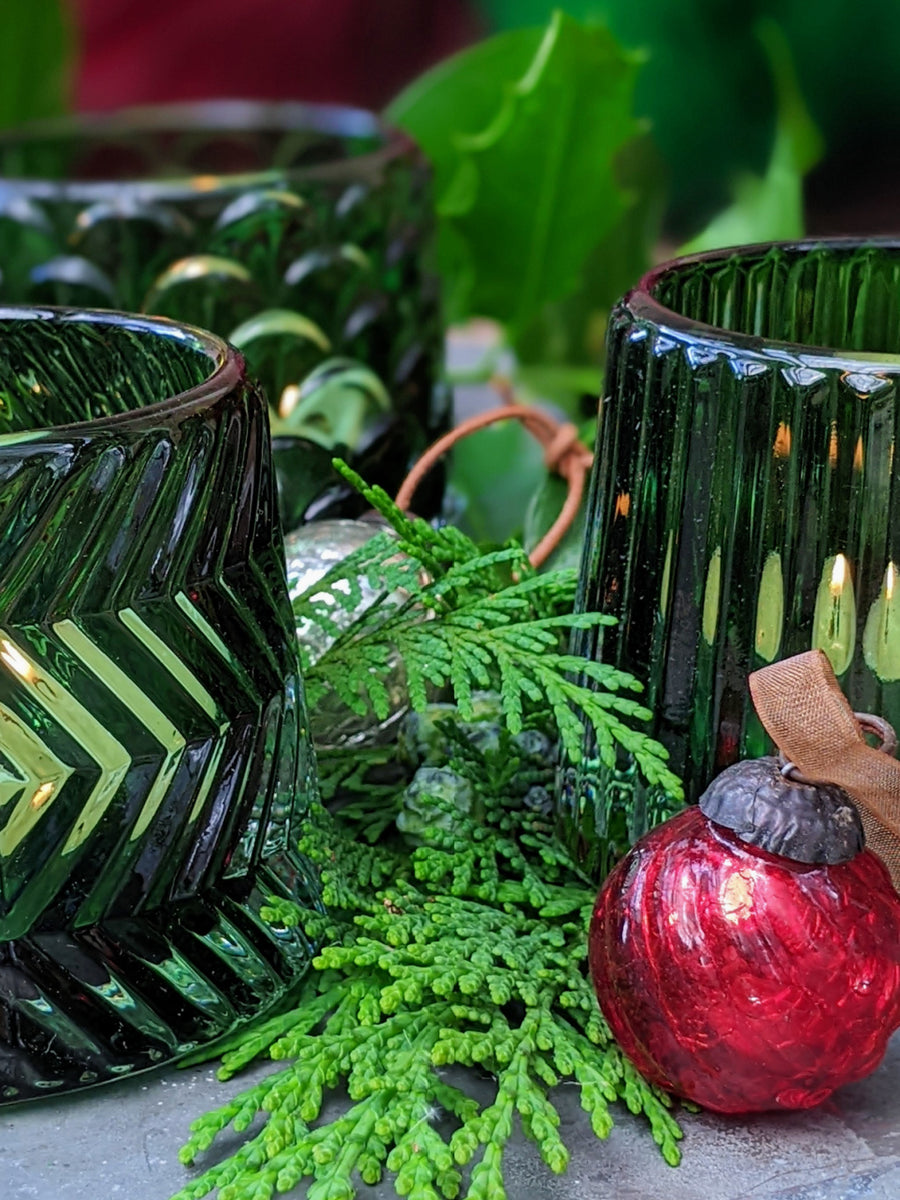 Green Vintage Style Cut Glass Tea Light Holders - Set Of 3 - Thedanes.co.uk - Creative & Sustainable Living The Scandinavian Way