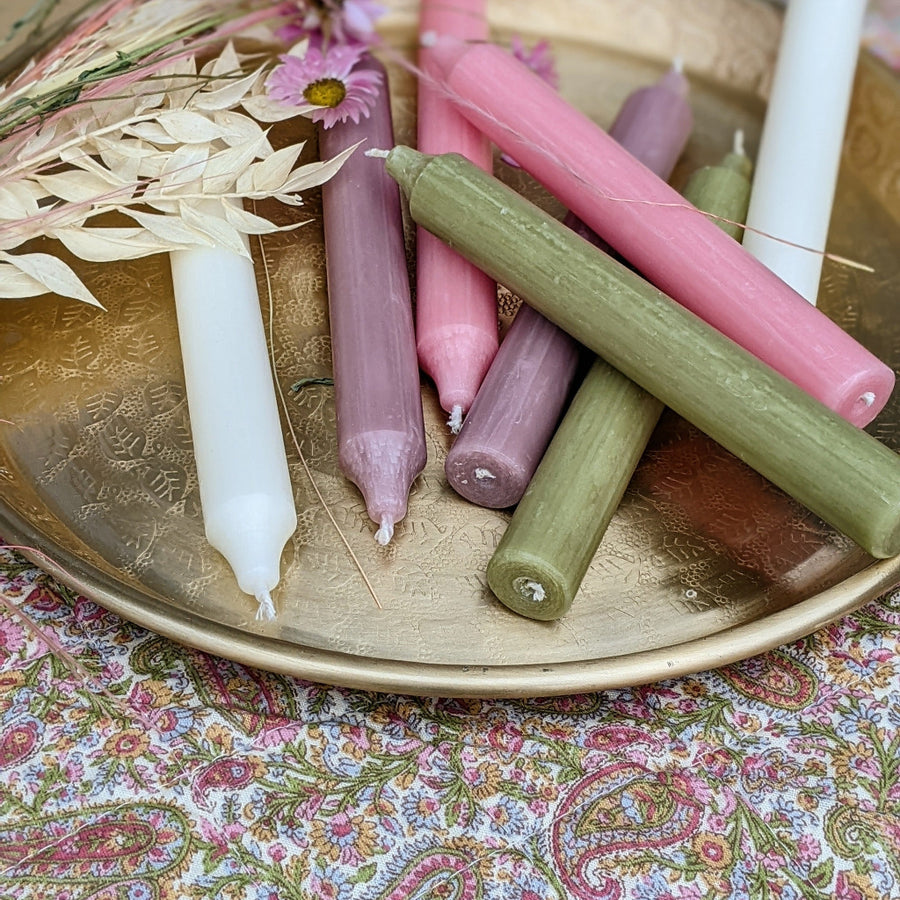 Green & Pink Dinner Candles x 18cm x 22mm | Pack of 10