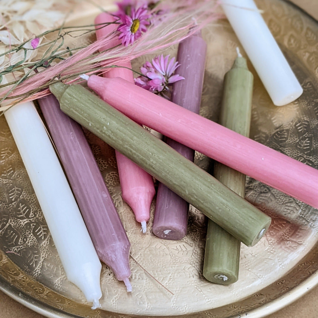 Green & Pink Dinner Candles x 18cm x 22mm | Pack of 10 - Thedanes.co.uk - Creative & Sustainable Living The Scandinavian Way