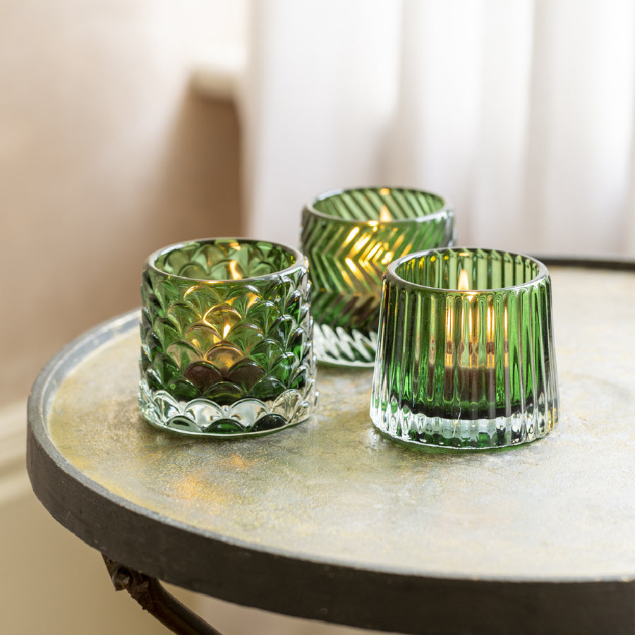 Green Vintage Style Cut Glass Tea Light Holders - Set Of 3 - Thedanes.co.uk - Creative & Sustainable Living The Scandinavian Way