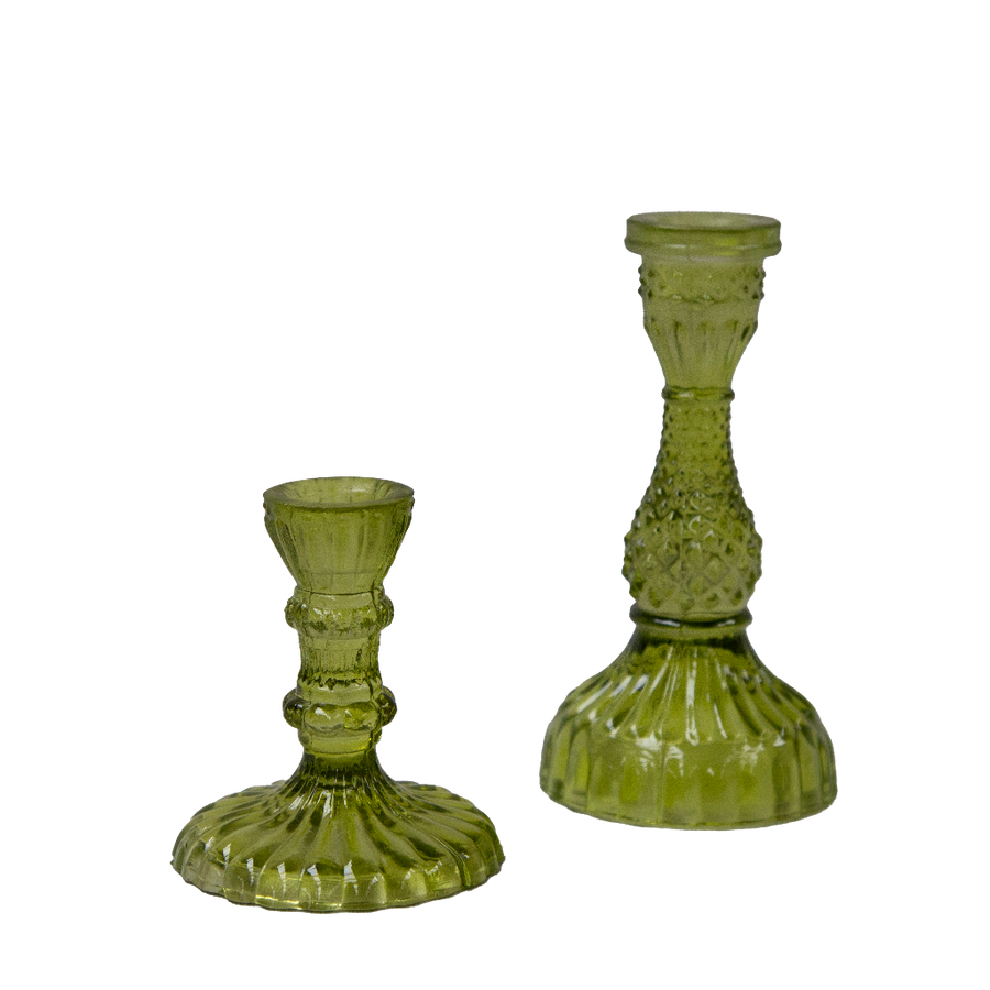 Green Recycled Glass Dinner Candlestick - 2 Sizes - The Danes