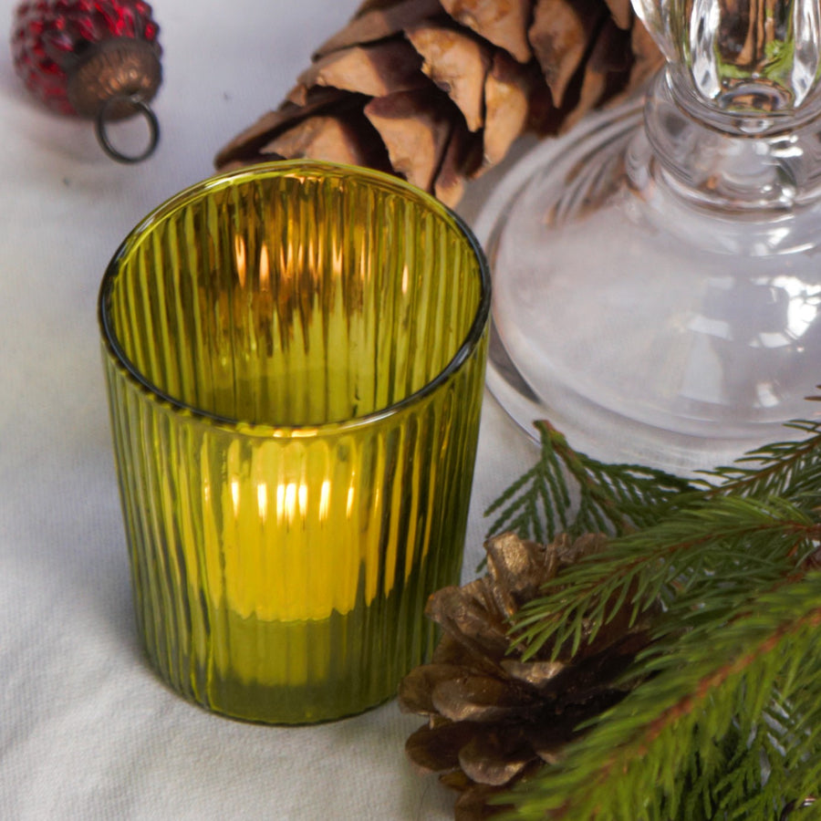 Moss Green Ribbed Tea Light Glass - The Danes
