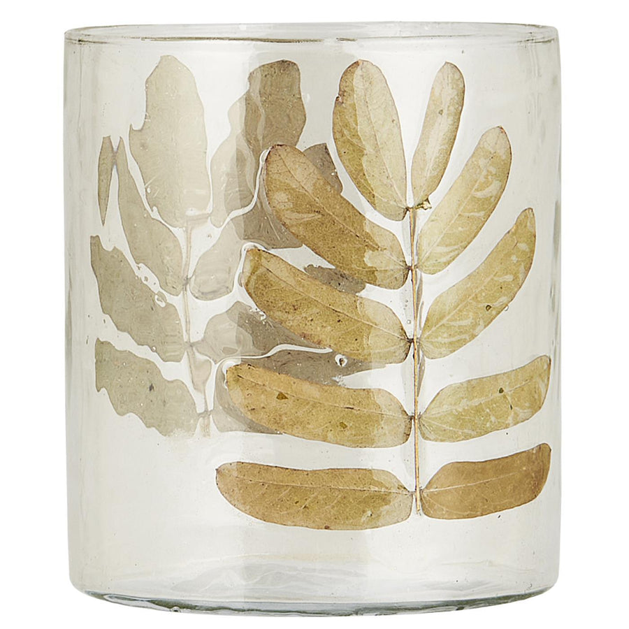 Handblown Glass Tea Light With Leaves