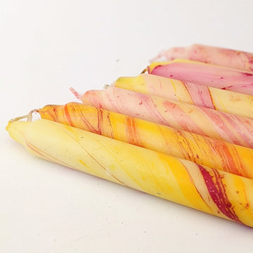 Handmade Marble Dyed Dinner Candles - Yellow & Red - The Danes