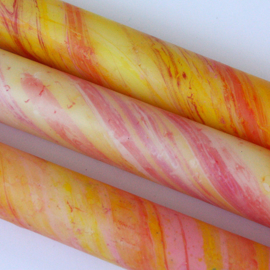 Handmade Marble Dyed Dinner Candles - Yellow & Red - The Danes