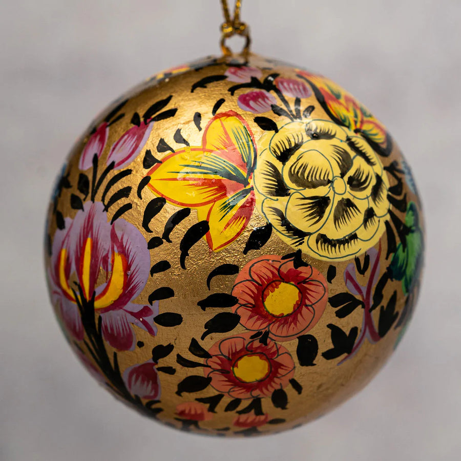 Hand Crafted Kashmiri Paper Mache Floral Bauble - Assorted Colours - The Danes