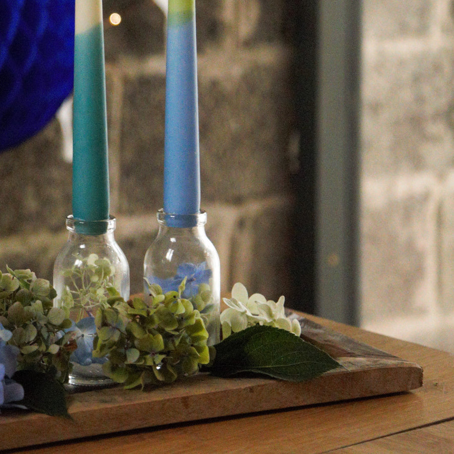 Handmade Dip Dye Dinner Candles - Pale Blue, Green & Teal - The Danes