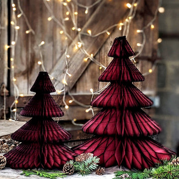 Maroon Honeycomb Paper Christmas Trees - 2 Sizes - The Danes