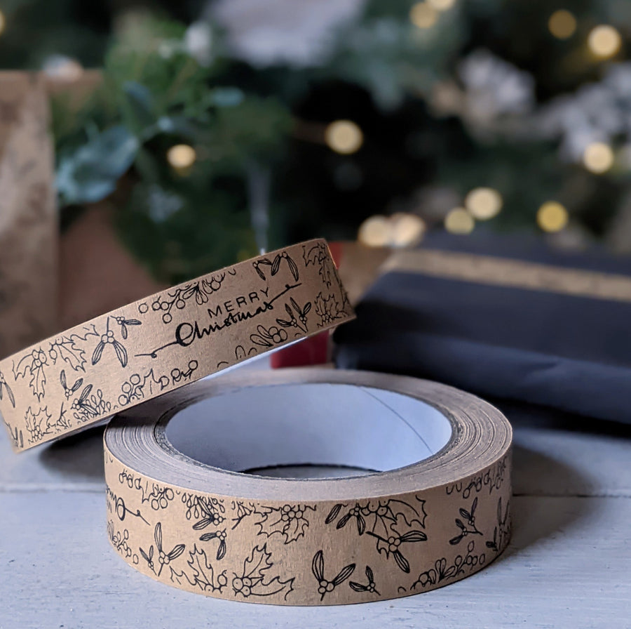 Merry Christmas & Foliage Kraft Paper Tape 24mm x 50mtr | By The Danes - Thedanes.co.uk - Creative & Sustainable Living The Scandinavian Way