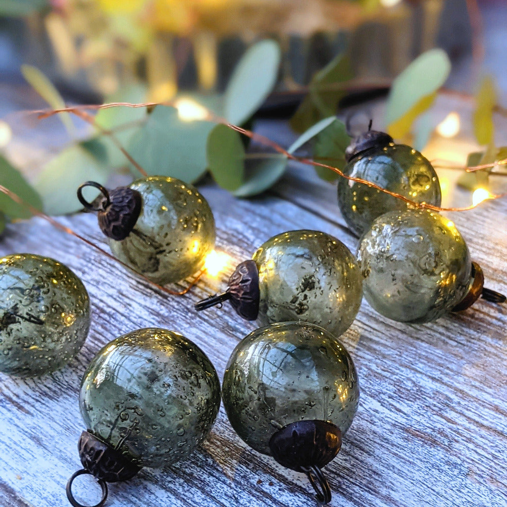 Moss Green Glass Baubles Decorations x 8 - Thedanes.co.uk - Creative & Sustainable Living The Scandinavian Way