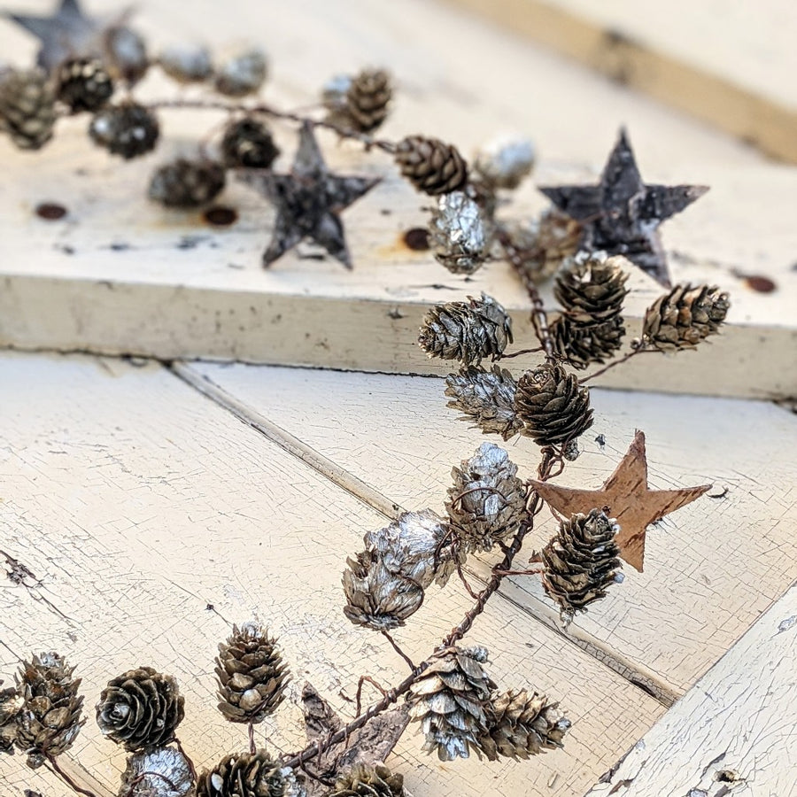 Natural Pine Cone & Birch Bark Star Wreath - Champagne Metallic - The Danes
