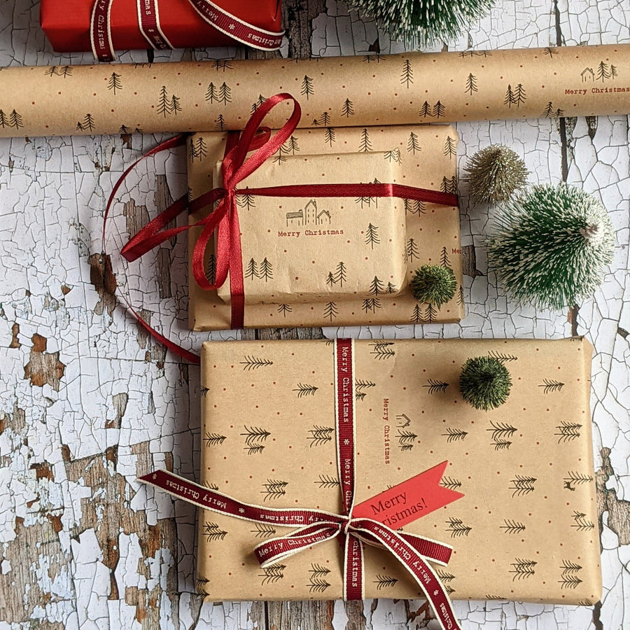 Nordic Tree Christmas Brown Kraft Gift Wrap Paper, 5m - The Danes