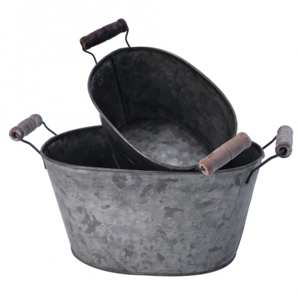 Oval Zinc Planter With Wooden Handles - Set Of 2 - Thedanes.co.uk - Creative & Sustainable Living The Scandinavian Way