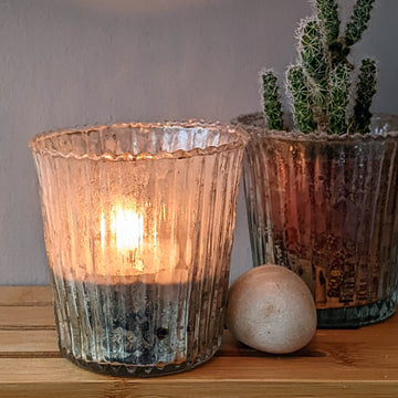 Silver Antique Mercury Ribbed Tea Light Glass - The Danes