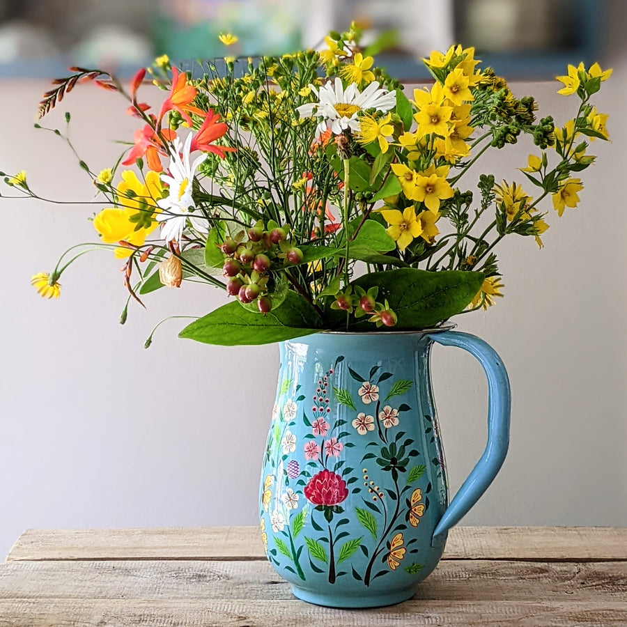 Hand Painted Enamel Floral Jug - Fair Trade - The Danes