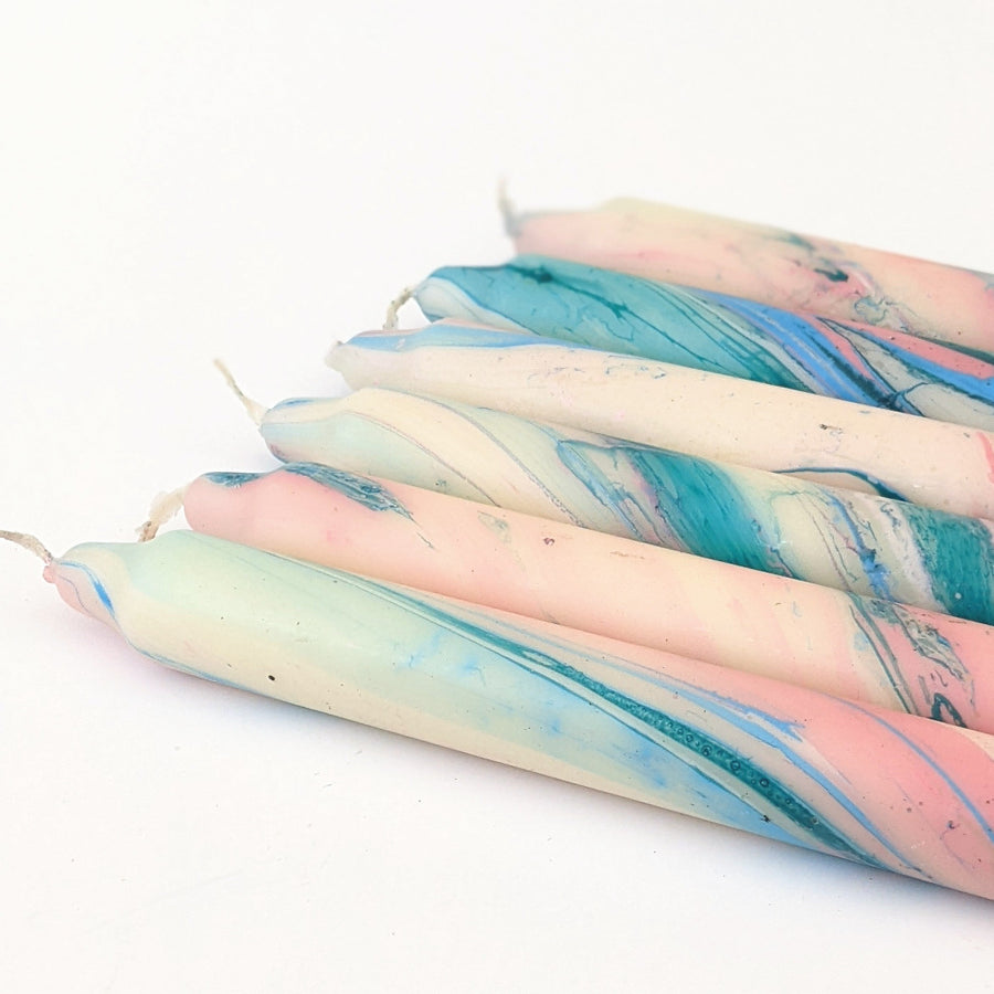 Handmade Marble Dyed Dinner Candles - Pink & Blues - The Danes